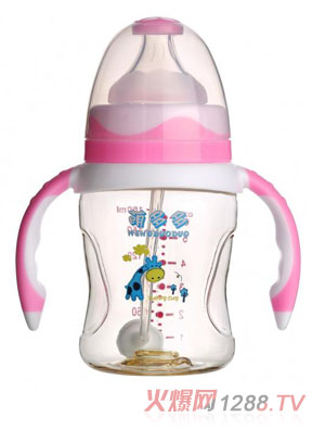 萌多多PPSU寬口180ml雙色紅白新生兒奶瓶