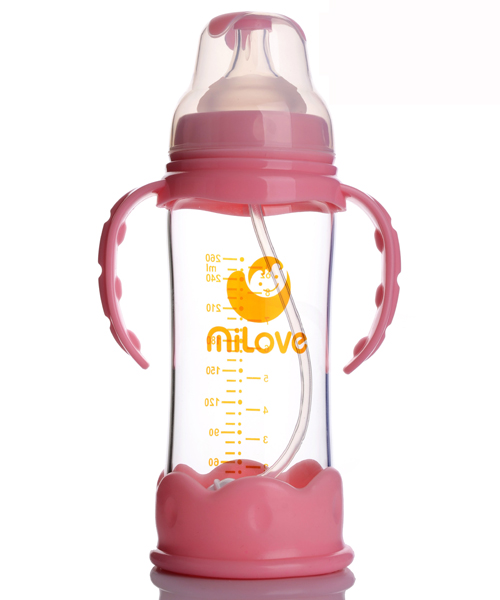 米愛260ML高硼硅防爆玻璃手把吸管奶瓶