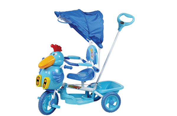 金六一藍色卡通雞三輪童車
