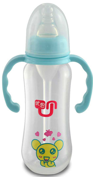 優恩淺綠色帶手柄防脹氣PP奶瓶240ml
